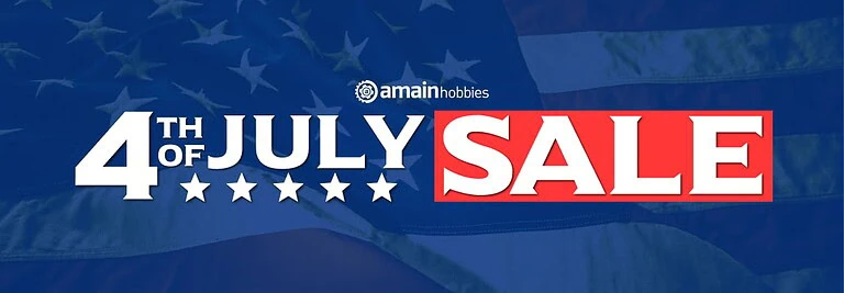 Celebrating Independence Day with a special 4th of July sale at Amain Hobbies, featuring patriotic colors and promotional offers.