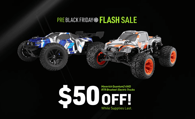 Radio-controlled car, RC truck, electric RC off-road vehicle, Maverick Quantum2 4WD RTR brushed electric truck, hobby RC trucks, pre-Black Friday RC car sale, remote control racing truck, toy RC vehicle, RC car discount offer, off-road RC racing vehicle, RC hobby accessories, RC model trucks, RC enthusiast gear.