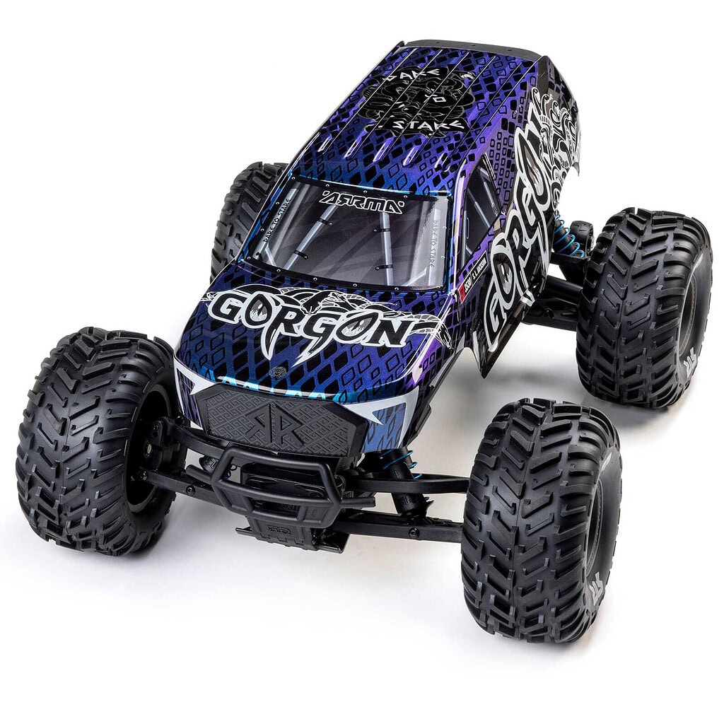 High-performance Gorgon RC off-road buggy with rugged tires and vibrant blue and black design, ideal for RC racing and hobby enthusiasts.