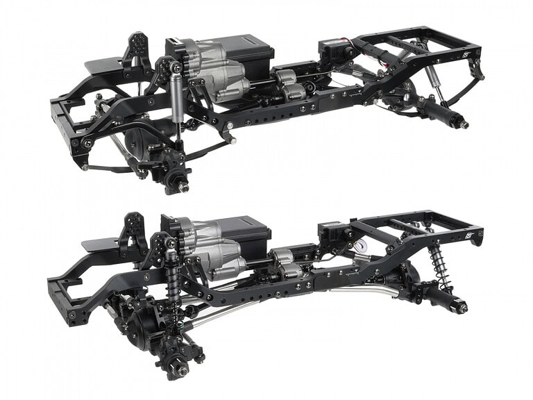 Precision RC car chassis with motor, suspension, and steering parts for remote control trucks. Built for off-road racing, durability, and high-speed performance. Perfect for RC hobbyists and enthusiasts.