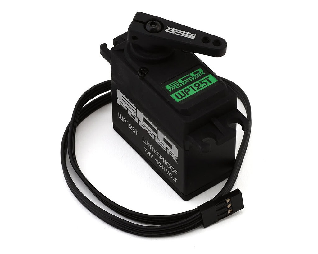 High-quality RC servo motor featuring EcoPower branding, compact design, and durable construction for remote control vehicles and robotics projects.