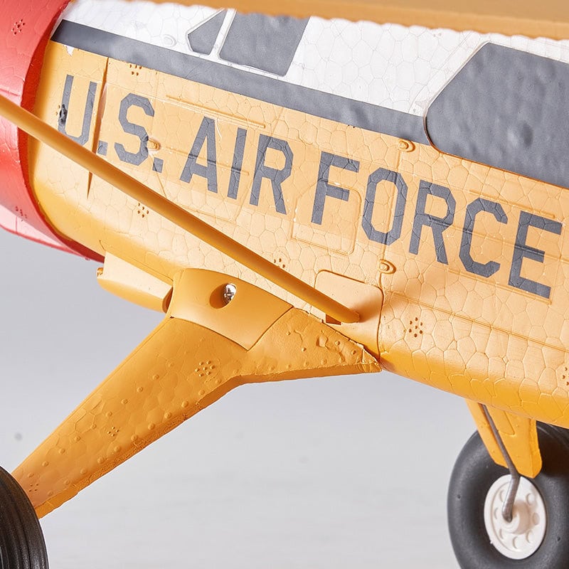 Remote control airplane with U.S. Air Force branding, yellow foam body, detailed design, perfect for RC hobby enthusiasts and model aircraft collectors.