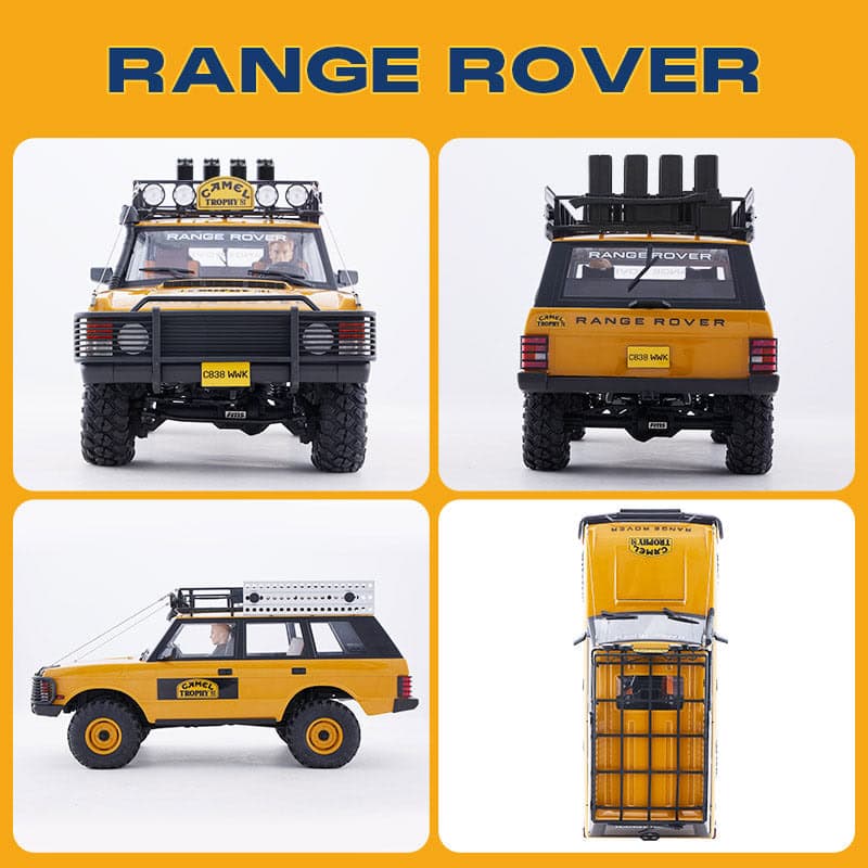 Crawling range rover model RC car with detailed exterior and off-road features for RC hobby enthusiasts.