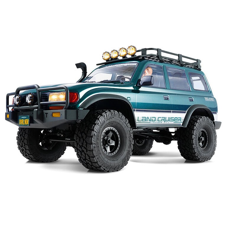 RC off-road vehicle with realistic Land Cruiser 80 design, brushless motor, and durable build for outdoor adventures. Perfect for RC enthusiasts and collectors.