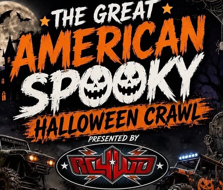 Halloween-themed event poster for The Great American Spooky Halloween Crawl with spooky graphics, pumpkins, and Halloween elements.