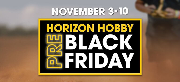 Horizon Hobby Black Friday sale banner with promotional dates November 3-10, advertising hobby discounts and deals.
