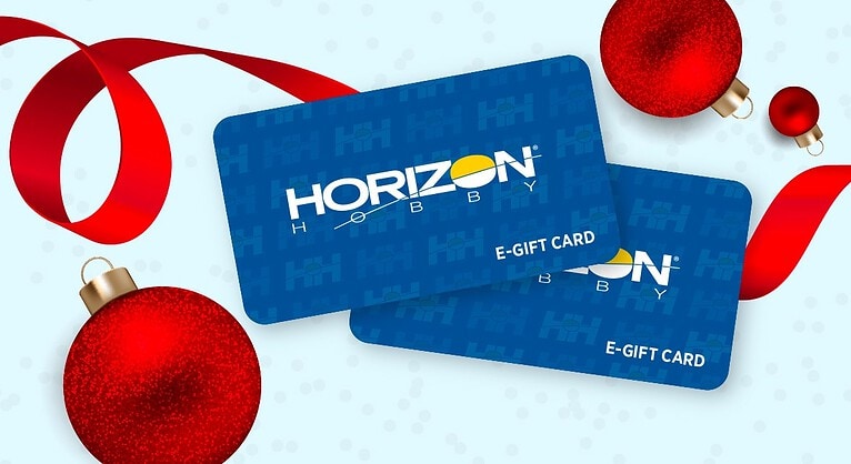 Horizon Hobby e-gift card for RC hobbies, remote control cars, drones, and accessories; perfect gift for RC enthusiasts. Instantly deliverable, versatile gift option for hobbyists.