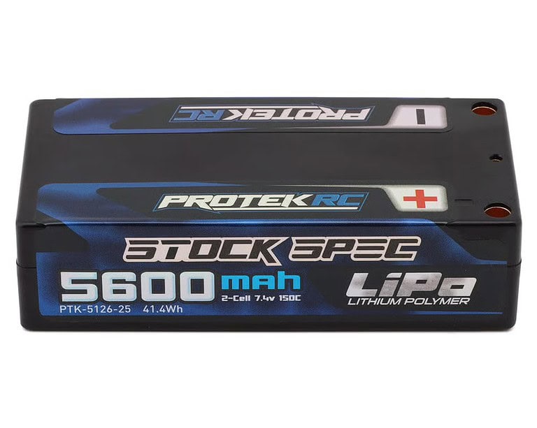 ProTek RC 5600mAh 2-cell 7.4V 150C lithium polymer RC battery for remote control cars and drones.
