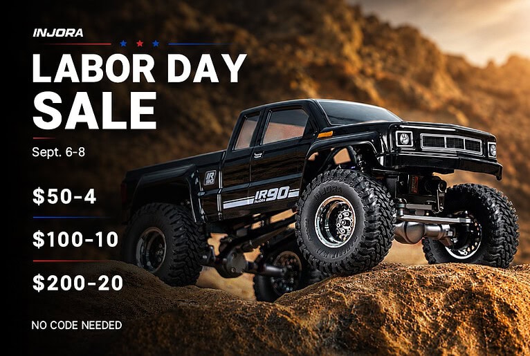 RC Newb's Injora Labor Day Sale features discounts on off-road RC trucks from September 6-8, including up to $200 off.
