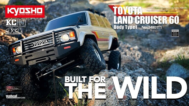 Detailed 1/10 scale radio-controlled Toyota Land Cruiser 60 model designed for off-road and rugged terrain adventures with precise handling and durability.