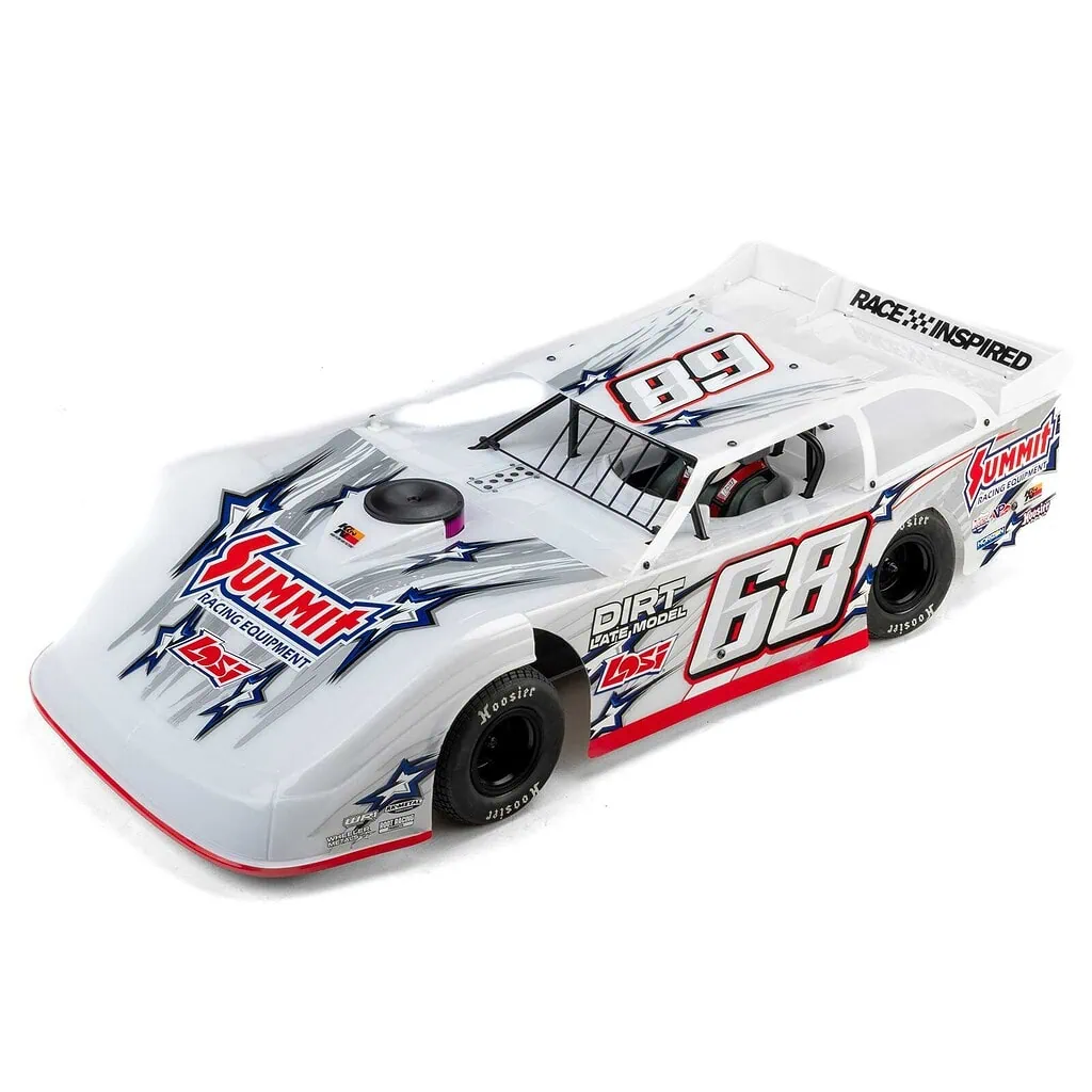 Detailed image of a Losi 22S 1/10 scale dirt late model R/C race car with Summit Racing branding and racing decals.