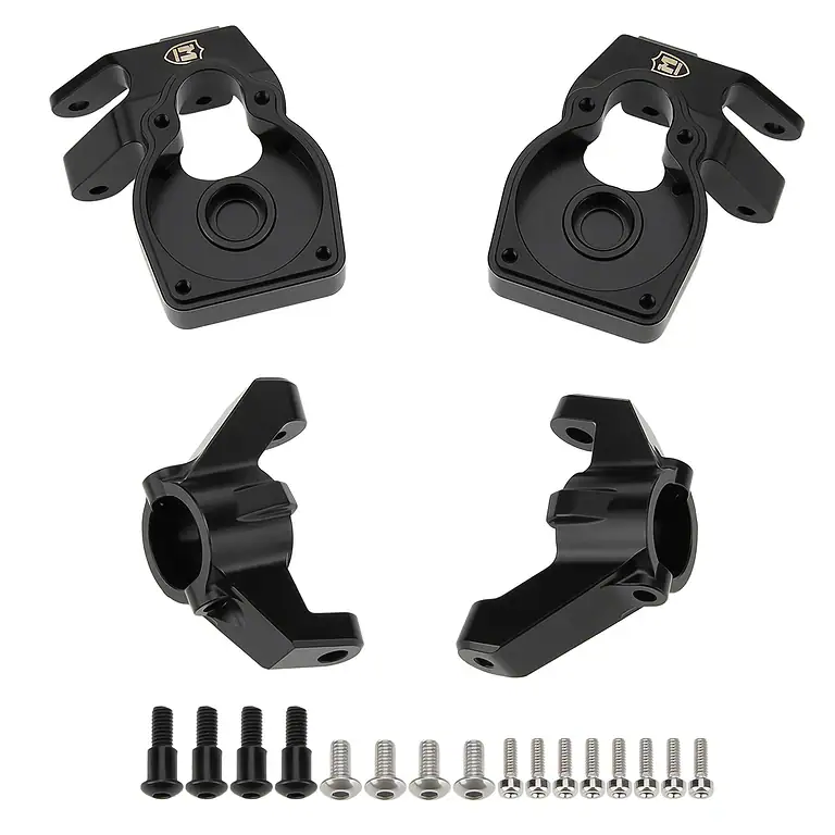 Set of black aluminum mounting brackets for RC gear, includes two clamp-style brackets and two side extensions with multiple screws for secure mounting.