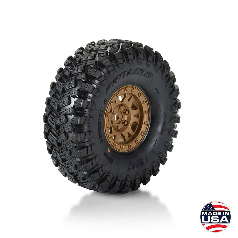 Robinson R31 RC Off-Road Tire with Gold Beadlock Wheel for RC Trucks and Crawlers, durable and high-traction rubber tire for off-road RC vehicle performance.