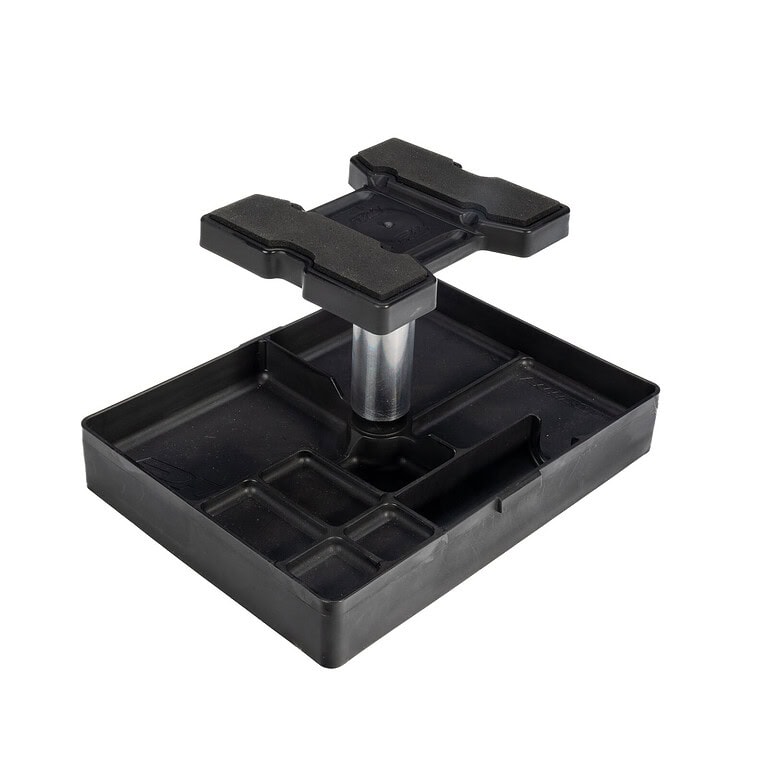 High-quality RC car stand with adjustable toppers for 1/28 to 1/8 scale models, ideal for maintenance and display. Durable construction ensures stability during repairs and tuning.