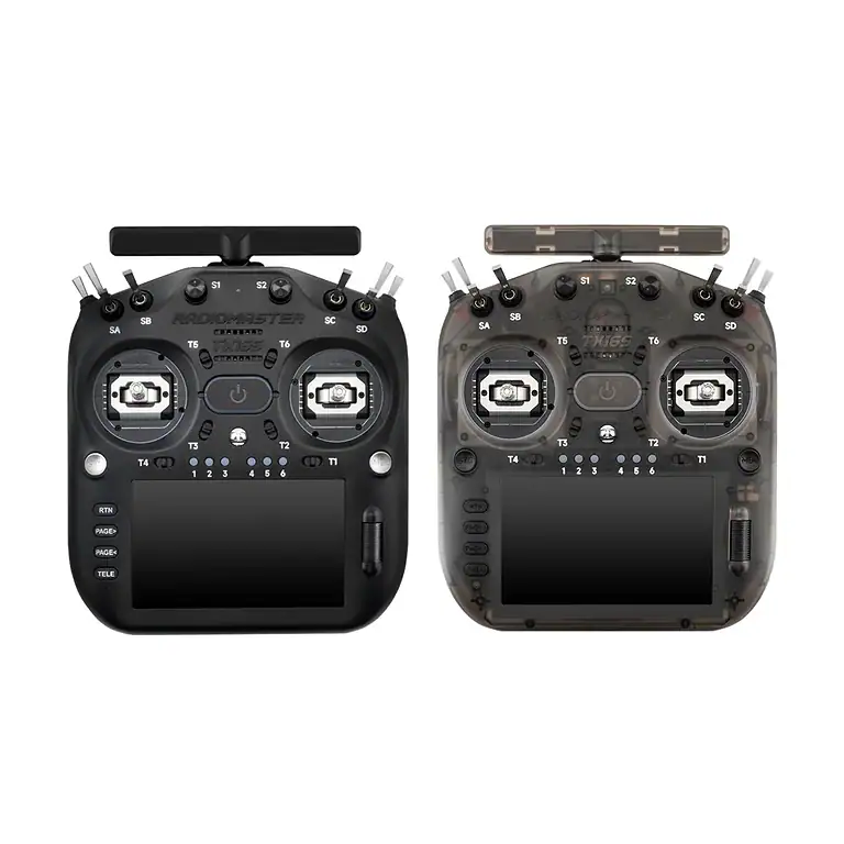 Radio controller for RC drones and aircraft, featuring dual control sticks, multiple switch modes, and customizable buttons, ideal for hobbyist drone flying and RC airplane control.