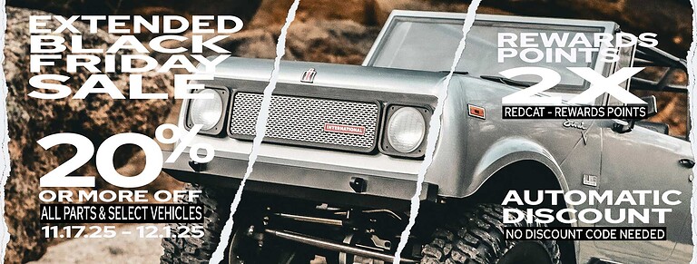 RC Newb Black RC Car during Black Friday Sale with promotional discounts and reward points, showcasing remote-controlled vehicles, parts, and accessories.