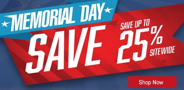 Memorial Day sale banner promoting up to 25% off sitewide on RC hobby products, featuring bold red, white, and blue design elements.