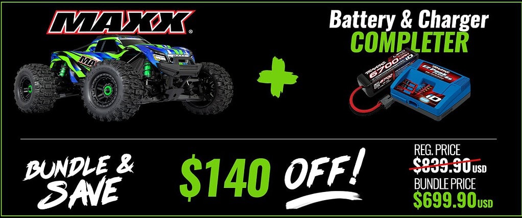 RC car and battery charger bundle offer with $140 discount, featuring a high-performance remote control vehicle and a rechargeable battery charger for hobby enthusiasts.